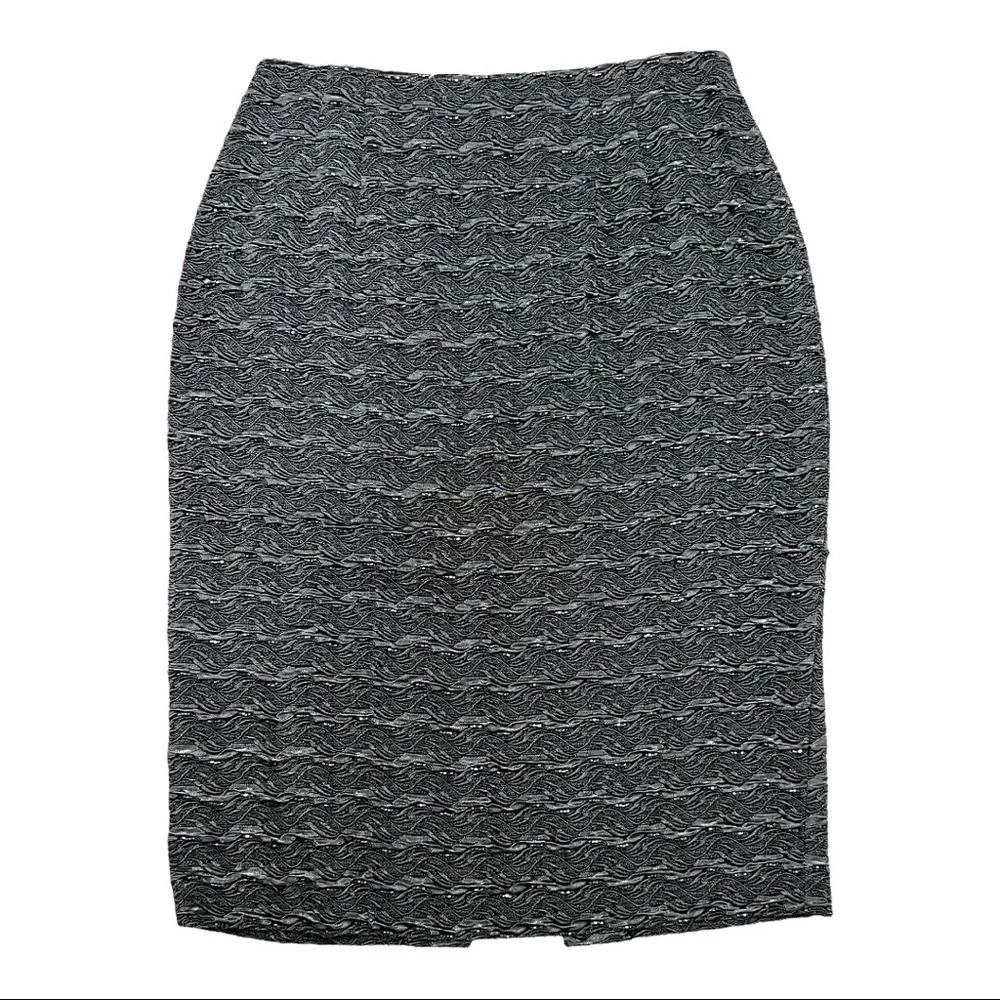 Carmen Marc Valvo Beaded Pencil Skirt Grey Silver textured Women's Size 4